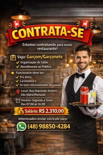 CONTRATASSE PARA A VAGA DE GARÇOM/GARCONETE