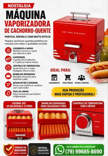 Máquina de Cachorro Quente | 24 Salsichas + 12 Pães