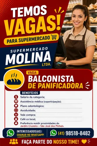 Vaga de balconista de panificadora