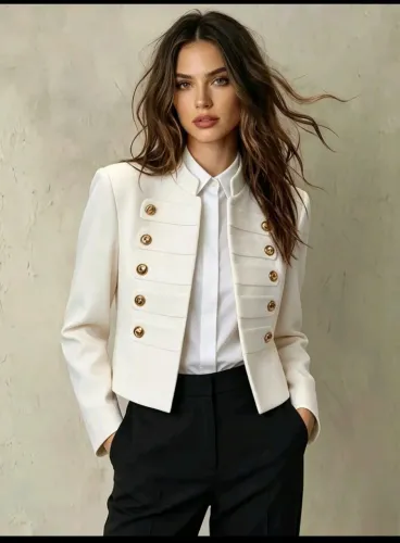 Blazer Cropped Feminino Estilo Francês 