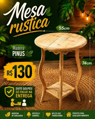 Mesa rústica madeira PINUS R$130