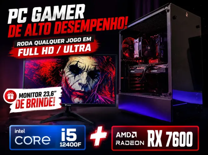 Setup Gamer Completo Rx7600 + i5-12400F - Monitor 23,6 polegadas de (BRINDE)