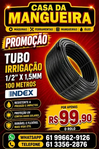 TUBO IRRIGAÇÃO 1/2 X 1,5 PRETO 100M INDEX