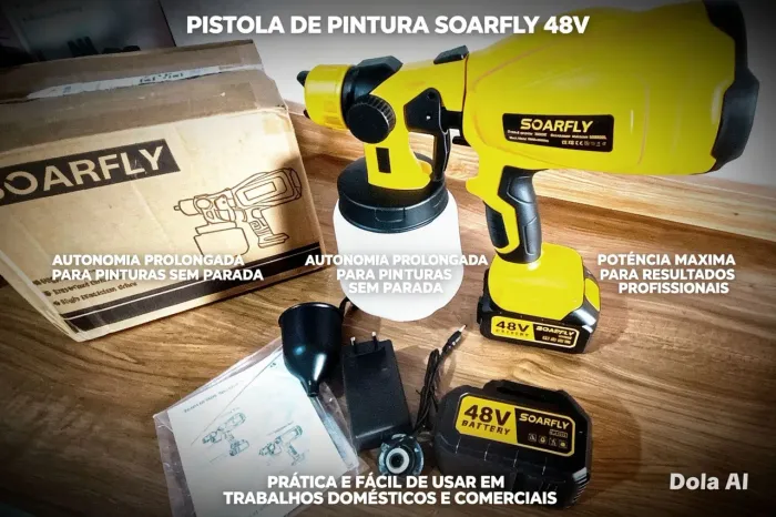 PISTOLA DE PINTURA SOARFLY 48V BAT 10 CÉLULAS - PROFISSIONAL, 1000 ML