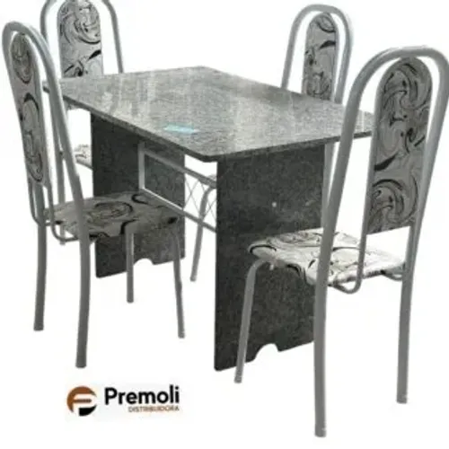 Mesa Tubular  Cadeiras Lavínea cor branca 120x75cm C/Tampo E pés Em granito