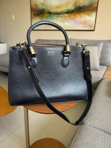 Bolsa shultz couro preta original grande 