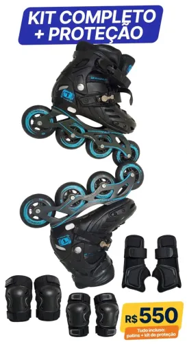 KIT COMPLETO PATINS + PROTEÇÃO - R$550  Patins Traxart Titanium Tam 35 ao 38 ajustável + K