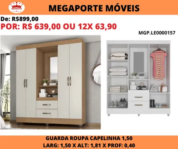 Guarda Roupa Solteiro 1,50 Capelinha 