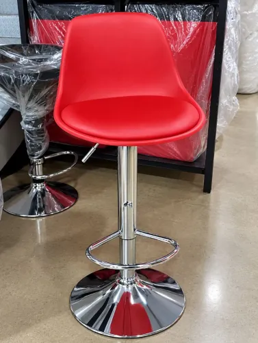 Banqueta Alta Vermelha com Base Cromada