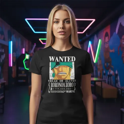 Camiseta Nerd - One Piece - Wanted Roronoa Zoro Preta
