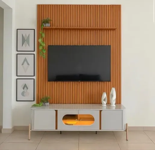 Conjunto Painel e Rack Cedralle 190 Cedro Off White e Naturale