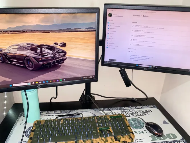 Setup Completo Dual Screen: PC Ryzen 5 4600G + 2 Monitores c/ Suporte + Periféricos
