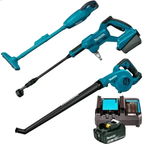 Kit limpeza Makita 18v Lava jato + aspirador + soprador + Bateria e carregador