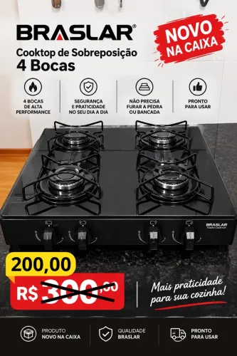 Cooktop 4 bocas novo na caixa