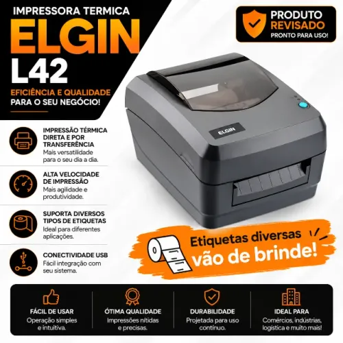Impressora Térmica Elgin L42 + 6 Rolos de Etiquetas de Brinde