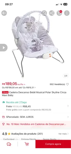 Combo Bebê: Mini Berço + Cadeira de Descanso Maxi Baby