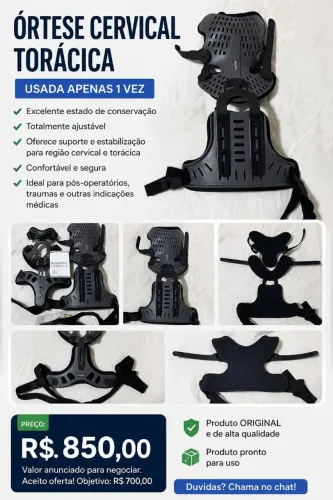 Órtese Cervical Torácica TOVCARE, usada 1 vez, completa. R$ 850.