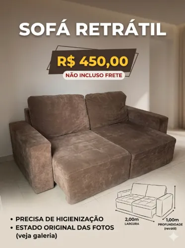 Sofá Retrátil 2 Lugares (2,00m x 1,00m) - R$ 450