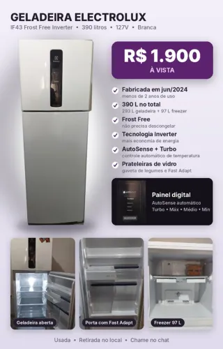  GELADEIRA ELECTROLUX INVERTER 390L - PRATICAMENTE NOVA 