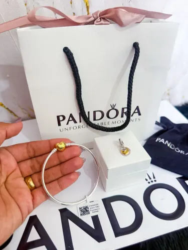 Pulseira Pandora coração + berloque Forever 
