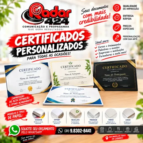 CERTIFICADOS PERSONALIZADOS - VALORIZE SUAS CONQUISTAS