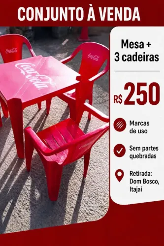 Mesa com 3 Cadeiras Plásticas - Coca-cola