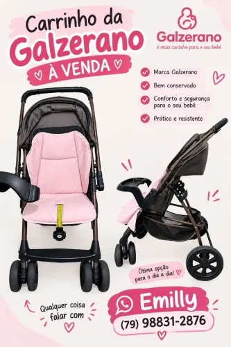 Carrinho de Bebê Galzerano à Venda - Rosa e Marrom, Bem Conservado!<br>