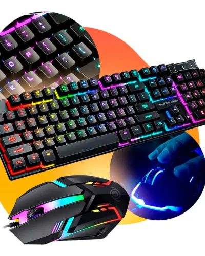 Kit Teclado Mouse Gamer Completo Barato Com Fio Cabo De 1,5m Led Com Iluminação Rgb Deskto