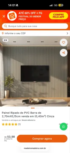 Painel Ripado de PVC Barra de 2,70x0,15cmx venda em 0,40cm 2 Cinza (20 peças)
