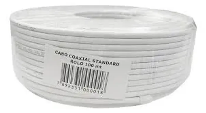 Rolo Cabo Coaxial Rg59 Antena Tv Digital Branco 100mts