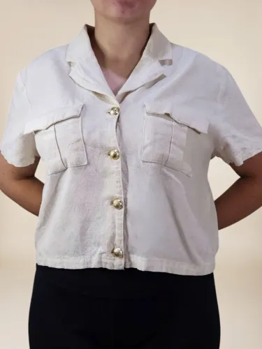 Camisa cropped bege tam G