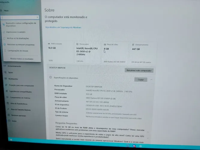 PC Gamer RX 580 8GB + Monitor 100Hz + Teclado Mecânico