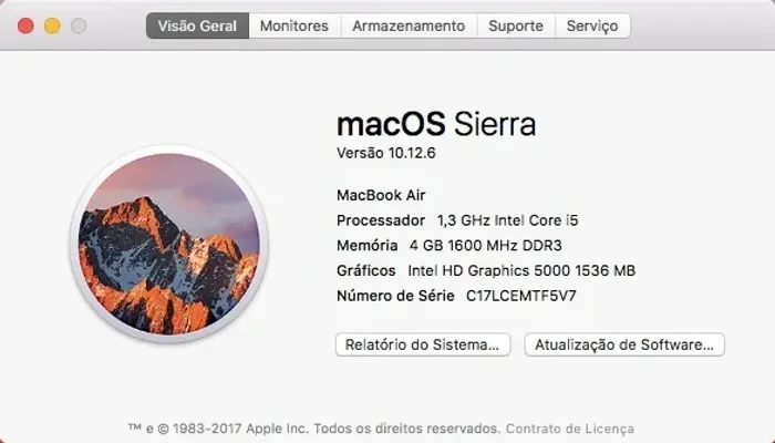 MACBOOK AIR Core i5 128GB RAM 4GB 1600MHZ DDR3