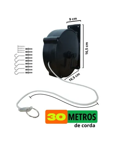 Varal de Parede Retrátil - 30 metros de corda