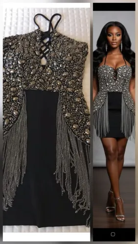 Vestido em pedrarias com franjas