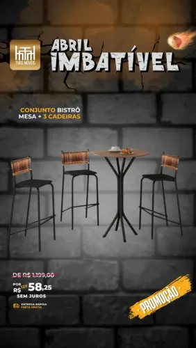 Conjunto bistrô com 3 banquetas