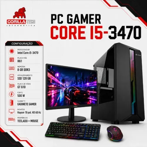 PC Completo i5-3470 GT 610 8GB SSD 120GB + Monitor 19" Novo