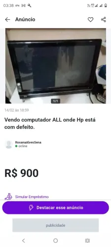 Vendo computador ALL onde HP