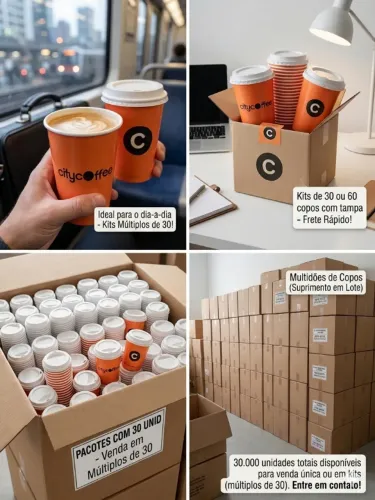 Copos para Café descartável - 350ml com tampa.