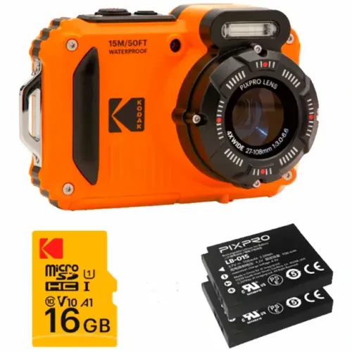 Câmera Digital Kodak PIXPRO WPZ2 - 2 Baterias + Micro SD 16GB - 16MP - 4x Zoom - Laranja