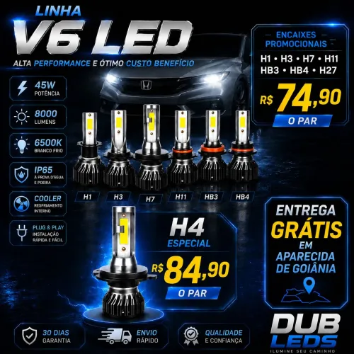 Led v6 Super Branca H1 H3 H4 H7 H11 Hb4 Hb3 H27 PROMOÇÃO