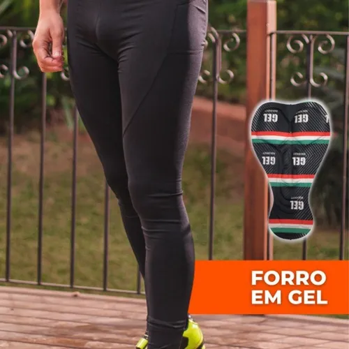 Calça De Ciclismo Way Masculina Preta Inverno com Forro em Gel e Bolso Lateral 8980