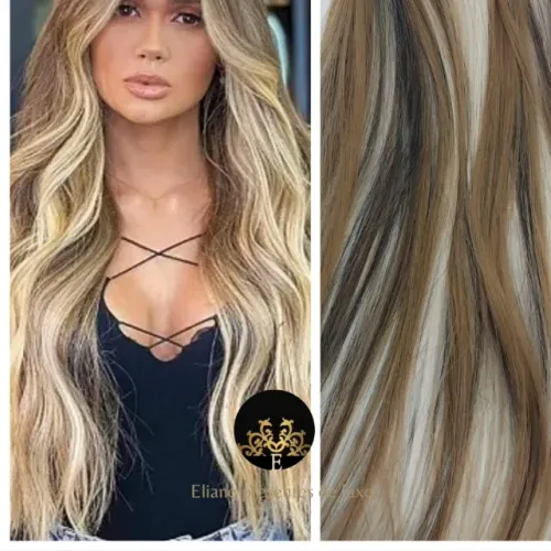 3 telas loiro mesclados com mechas , cabelo bio humano.
