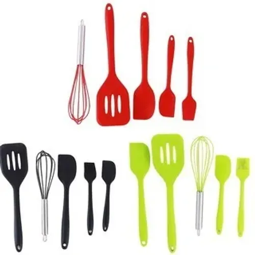 Kit Utensílio Cozinha Silicone Espátulas Pincel E Batedor Manual De Silicone 5 Peças