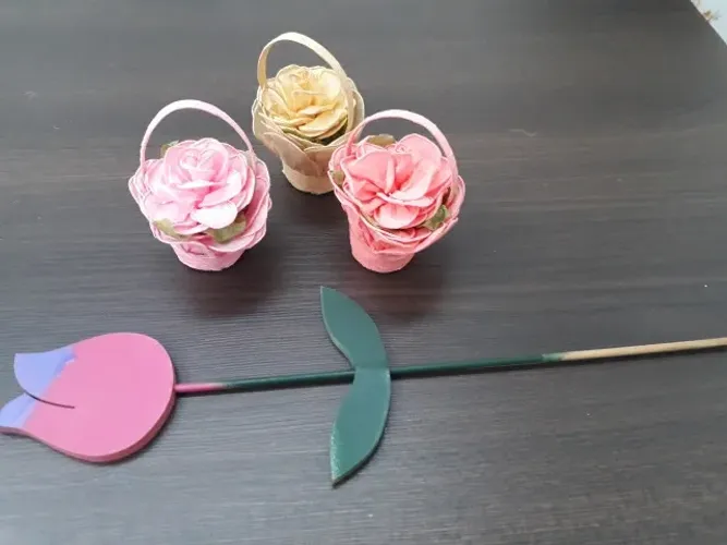 Lote Flor Madeira+3 Flores Papel Artesanais decorativas