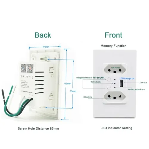 Tomada Dupla Wifi Tuya Inteligente, Compatível com Alexa 