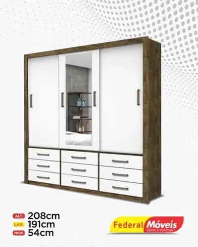 Guarda Roupa c/ Espelho 3 Portas 9 Gavetas Super Lindo Fazemos Entrega
