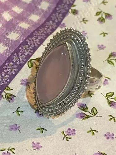 Anel Prata, Quartzo rosa natural Aro 22