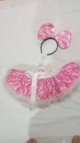 Fantasia Minnie com tiara e saia de bolinhas