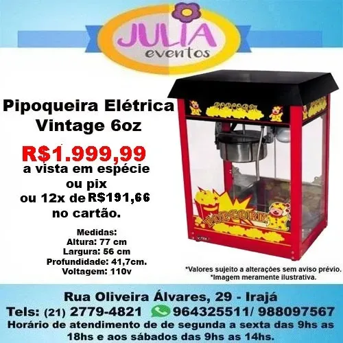 Pipoqueira Elétrica Vintage 6oz - 110v